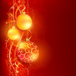 Red golden Christmas background with hanging Christmas balls