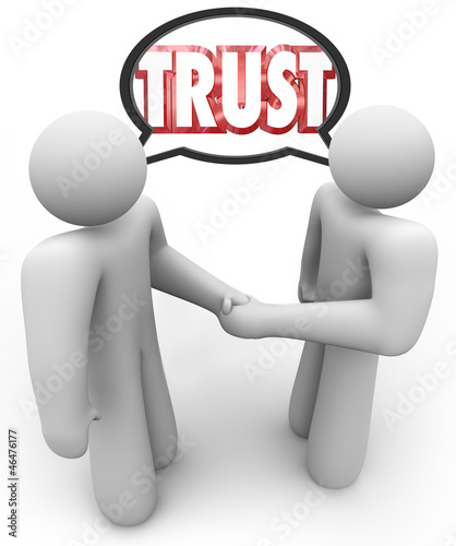 Illustration: Trust Word Two People Handshake Speech Bubble Trust Word Two People Handshake Speech Bubble