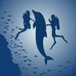 Divers and a dolphin