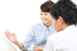 Young asian smiling business woman and businessman