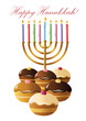 Hanukkah menorah with  candle and  doughnut