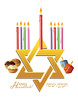Hanukkah menorah with  candle and  doughnut