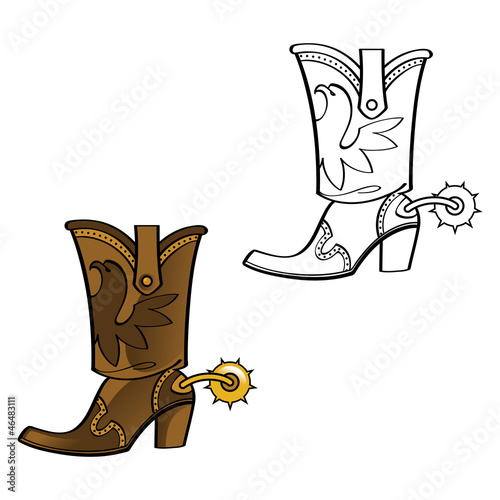 Vector: Cowboy boot shoe leather west western spur Cowboy boot shoe leather west western spur