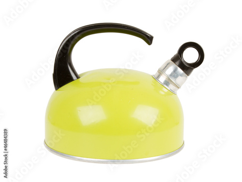 Photo: Used green kettle, isolated Used green kettle, isolated