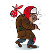 Homeless beggar hobo looks like Christmas hero Santa Claus