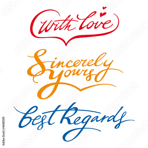 Vector: Best regards sincerely yours with love signature Best regards sincerely yours with love signature