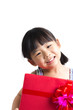 Asian child with red gift box