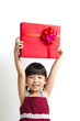 Asian child with red gift box