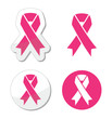 Vector set of pink ribbons symbols for breast cancer awareness