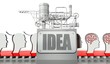 Idea concept, faces with brains and machine