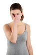 Young woman with sinus pressure pain