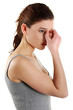 Young woman with sinus pressure pain