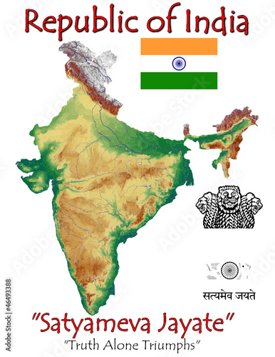 Vector: India Asia national emblem map symbol motto India Asia national emblem map symbol motto