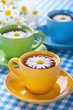 Herbal chamomile tea in a yellow cup