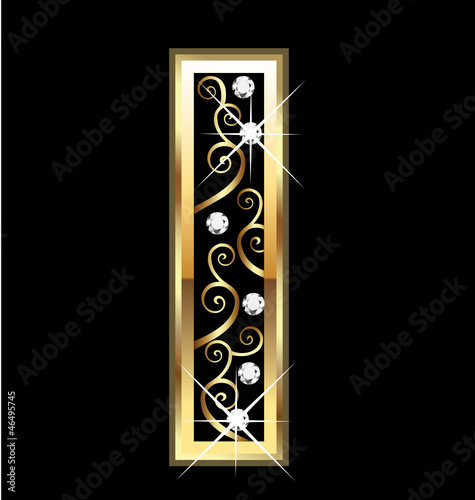 Vector: I gold letter with swirly ornaments I gold letter with swirly ornaments