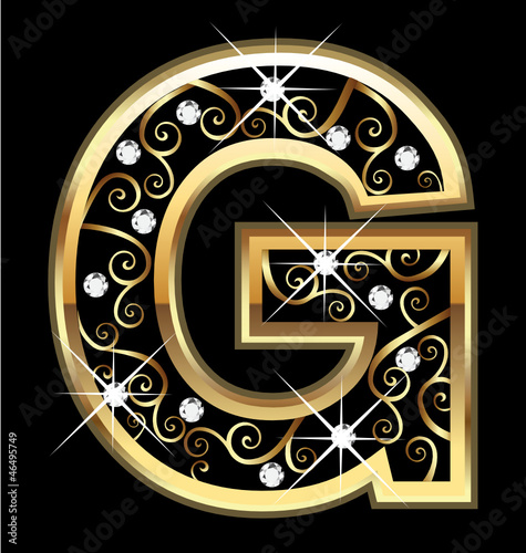 Vector: G gold letter with swirly ornaments G gold letter with swirly ornaments