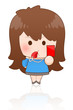 Portrait of an attractive young girl showing red card