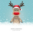 reindeer with red hat brown snow background