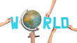 Word WORLD with a spinning globe for the O