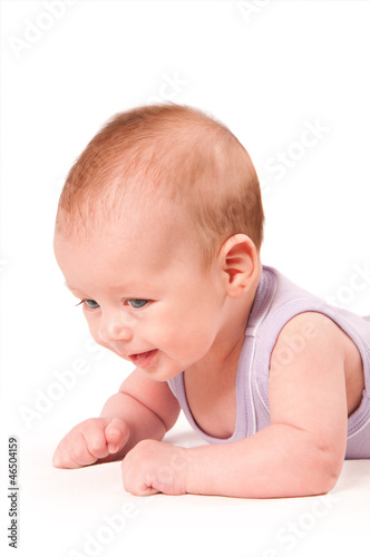 Photo: Cute baby portrait isolated on white background Cute baby portrait isolated on white background