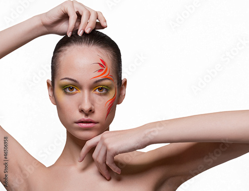 Photo: Fashion make-up with face art. Fashion make-up with face art.