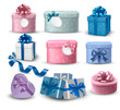 Set of colorful gift boxes with bows and ribbons.