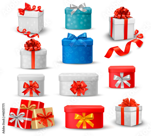 Vector: Set of colorful gift boxes with bows and ribbons. Set of colorful gift boxes with bows and ribbons.