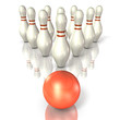 Bowling pins are lined up.