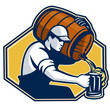 Bartender Worker Pouring Beer From Barrel To Mug
