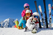 Skiing, winter fun - happy  ski team