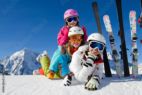 Photo: Skiing, winter fun - happy ski team Skiing, winter fun - happy ski team