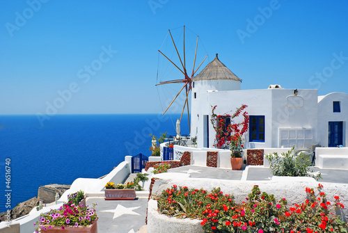 Traditional architecture of Oia village at Santorini island in G