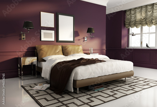 Illustration: Elegant dark red luxury bedroom. contemporary paris style Elegant dark red luxury bedroom. contemporary paris style