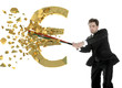 Portuguese  businessman breaks the euro with a baseball bat