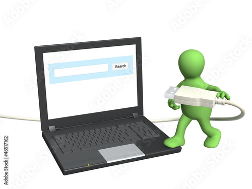 Illustration: Puppet with laptop and usb cable Puppet with laptop and usb cable