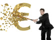 Spanish  businessman breaks the euro with a baseball bat