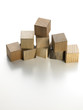 various wooden cubes on a white background