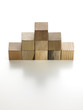 various wooden cubes on a white background