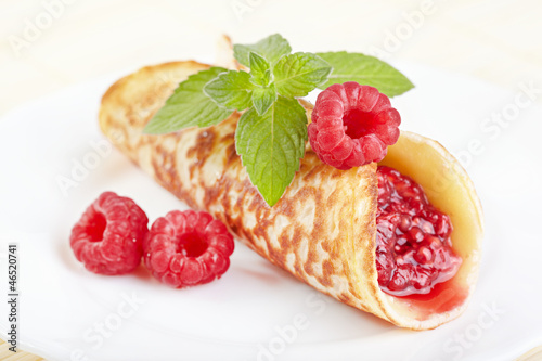 Photo: Pancake with raspberry jam Pancake with raspberry jam