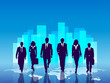 Vector: business team buildings and world business team buildings and world