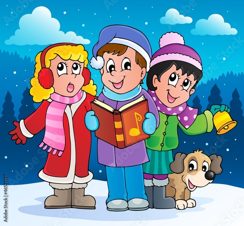 Vector: Christmas carol singers theme 2 Christmas carol singers theme 2