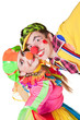 Two clown smiling isolated over a white background