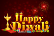 vector illustration of Happy Diwali with diya and fire cracker