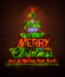 Christmas neon sign against red wall.