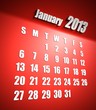 Calendar 2013 january red background