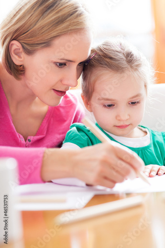 Photo: Mother and daughter drawing Mother and daughter drawing
