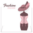 Retro corsets and a  hat with feathers on the mannequin