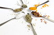Spices and herbs on white background