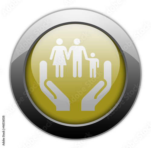 Illustration: Yellow Metallic Orb Button "Social Services" Yellow Metallic Orb Button "Social Services"