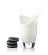 Splash of milk with various chocolate cookies